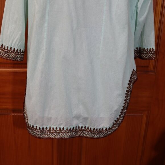 Soft Surroundings Light Blue Blouse with Brown Detailing Boho Hippie Embroidered - Picture 12 of 15